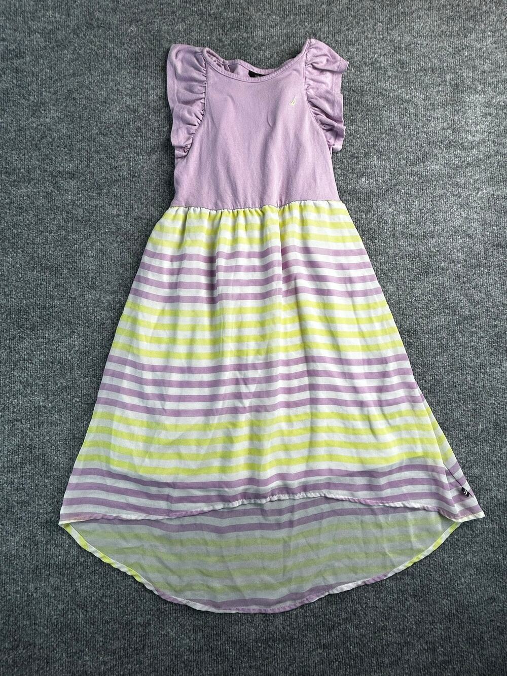 Nautica Girls Dress Size 7 Purple Striped High Low Flutter Sleeve